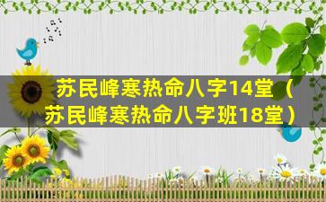 苏民峰寒热命八字14堂（苏民峰寒热命八字班18堂）