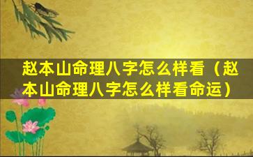 赵本山命理八字怎么样看（赵本山命理八字怎么样看命运）