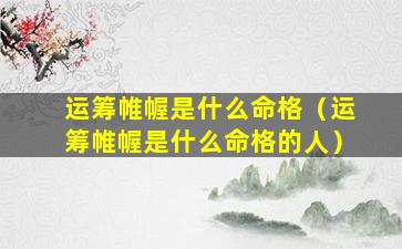 运筹帷幄是什么命格（运筹帷幄是什么命格的人）