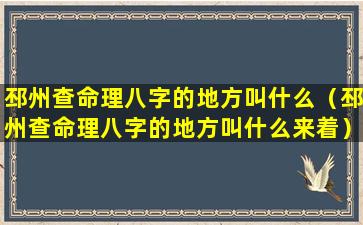 邳州查命理八字的地方叫什么（邳州查命理八字的地方叫什么来着）