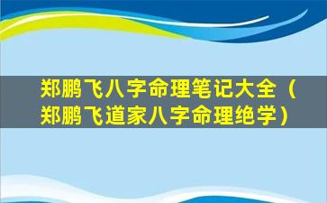 郑鹏飞八字命理笔记大全（郑鹏飞道家八字命理绝学）