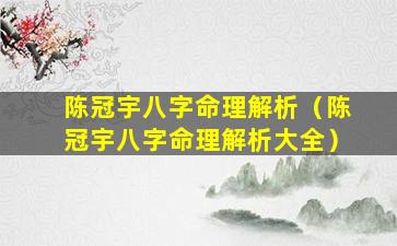 陈冠宇八字命理解析（陈冠宇八字命理解析大全）