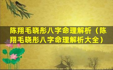 陈翔毛晓彤八字命理解析（陈翔毛晓彤八字命理解析大全）