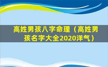 高姓男孩八字命理（高姓男孩名字大全2020洋气）