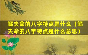 鳏夫命的八字特点是什么（鳏夫命的八字特点是什么意思）