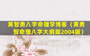 黄智勇八字命理学博客（黄勇智命理八字大纲版2004版）